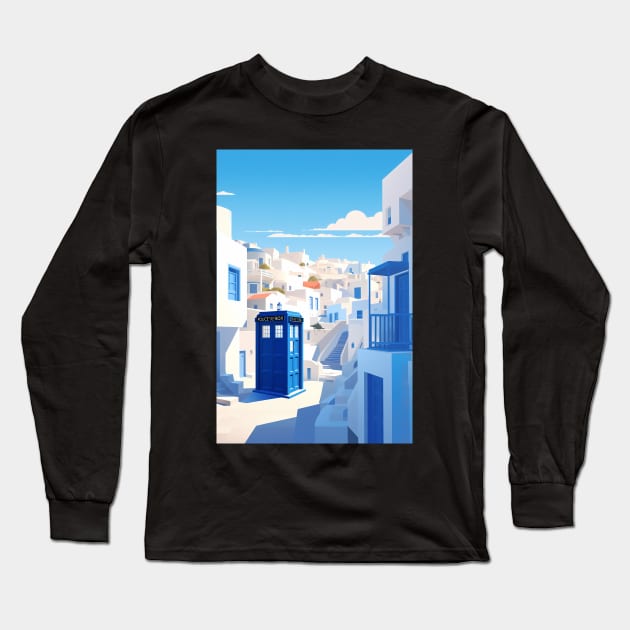 Dr Who Travel Poster Santorini Long Sleeve T-Shirt by DesignedbyWizards